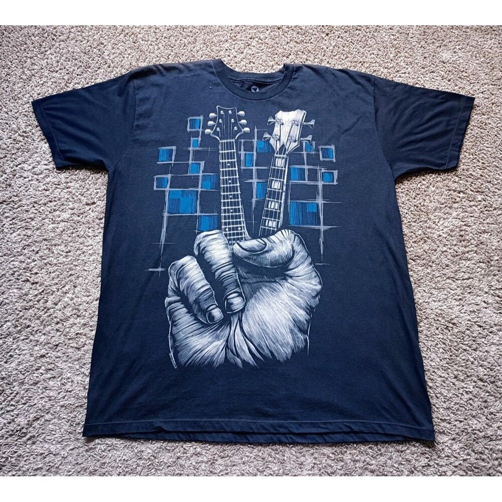 Liquid Blue Guitar T-Shirt Men’s Size XL Graphic Print Black Shirt